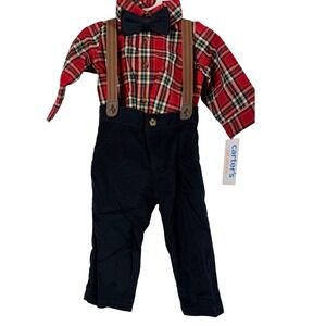 Carters Just One You Baby Boy 4Pc Plaid Shirt Corduroy Pants Suspenders Set 9M